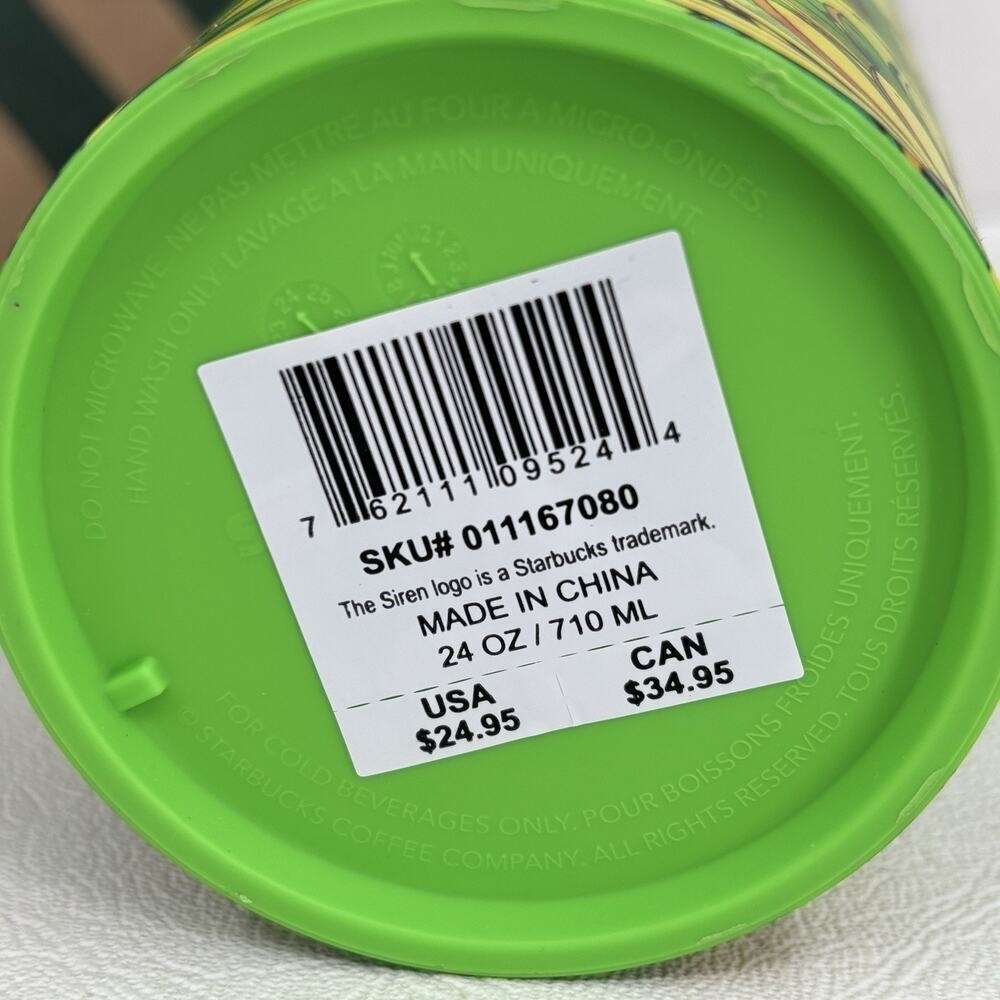 Starbucks x Farm Rio 24oz Tumbler Green Yellow Banana Straw Topper Summer 2025 - Picture 9 of 10